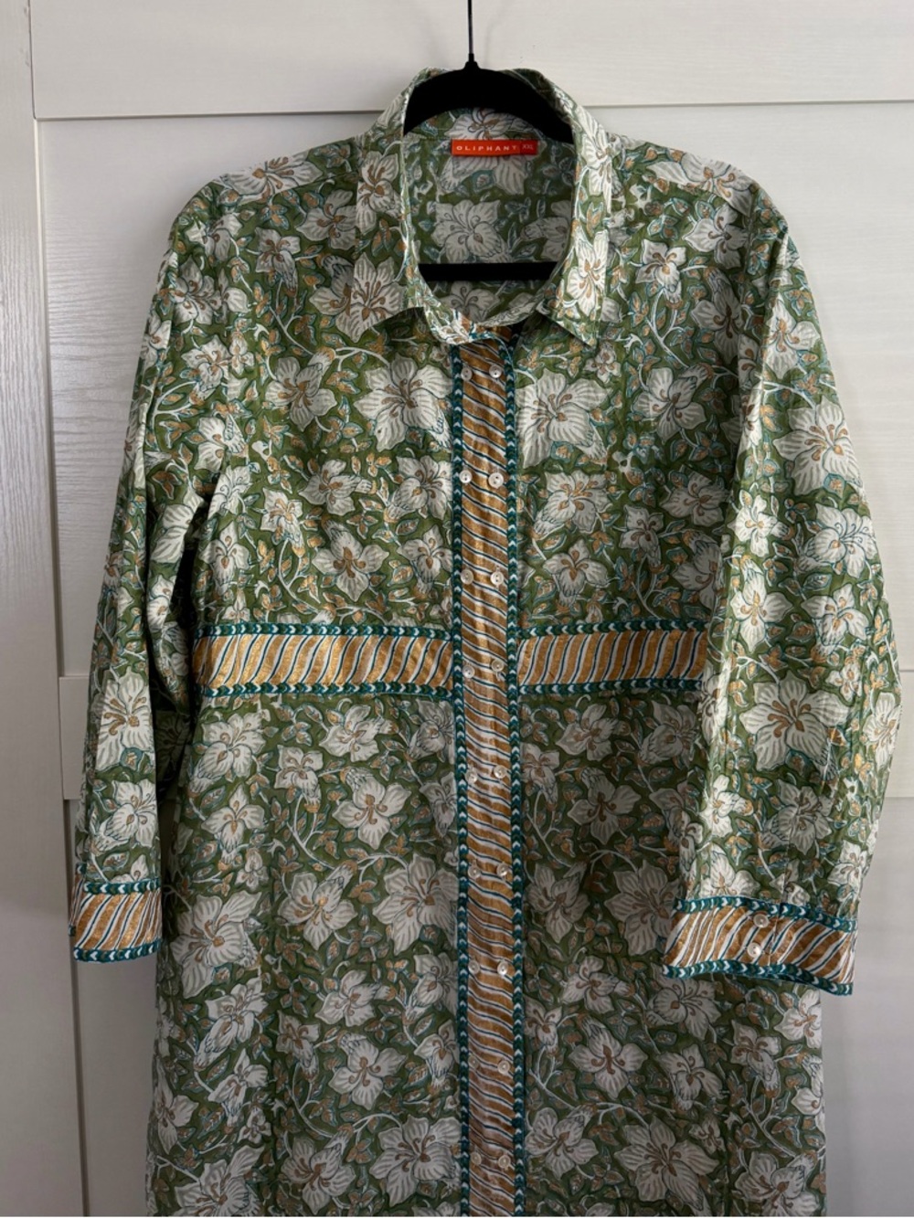 Oliphant Ivy-Olive Floral Long-Sleeve Maxi Dress with Gold Trim - Picture 2 of 9